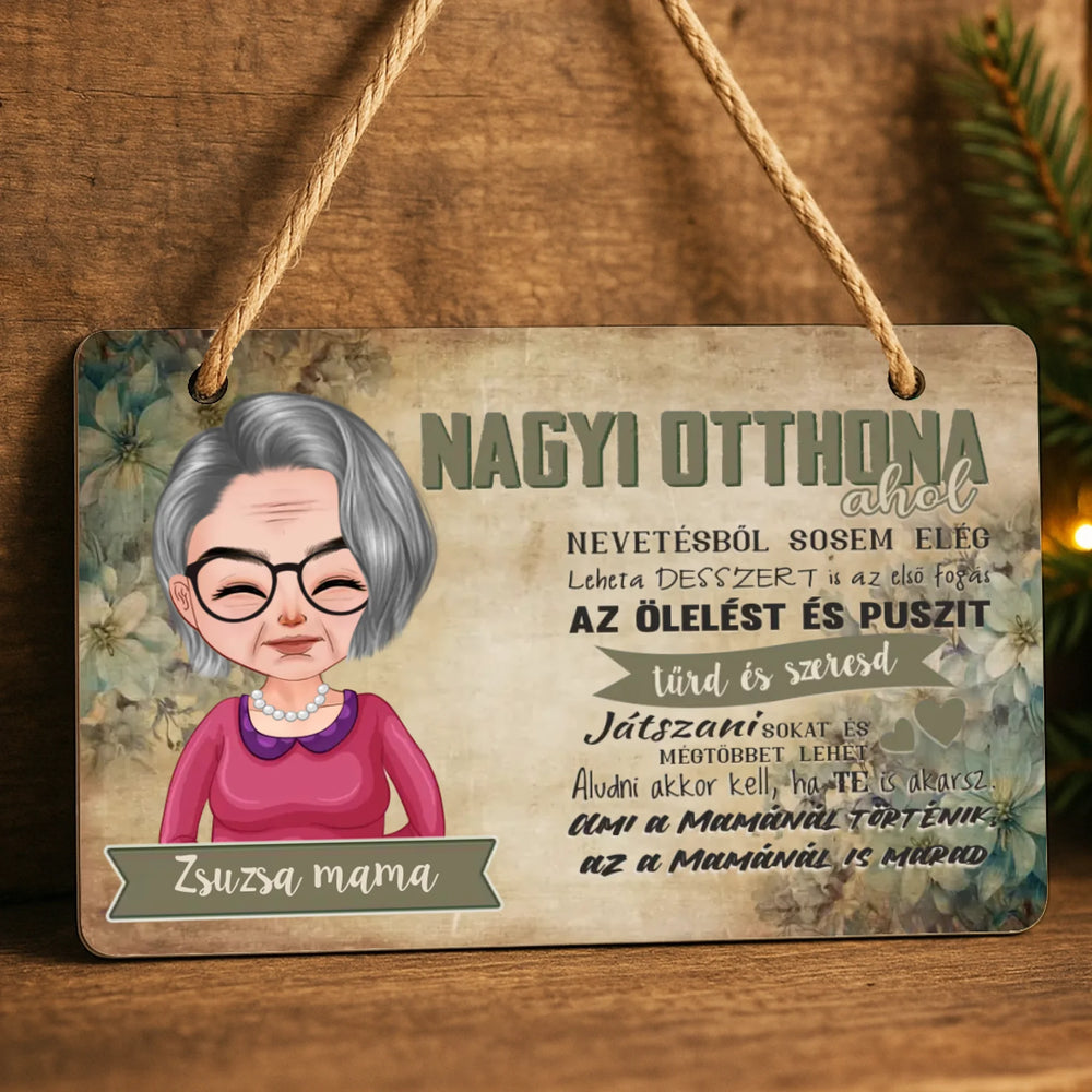 Fali dekor tábla ajándék nagymamáknak - Nagyi otthona szerkeszthető karakterekkel