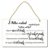 A család szabályai tábla dísz egyedi névvel