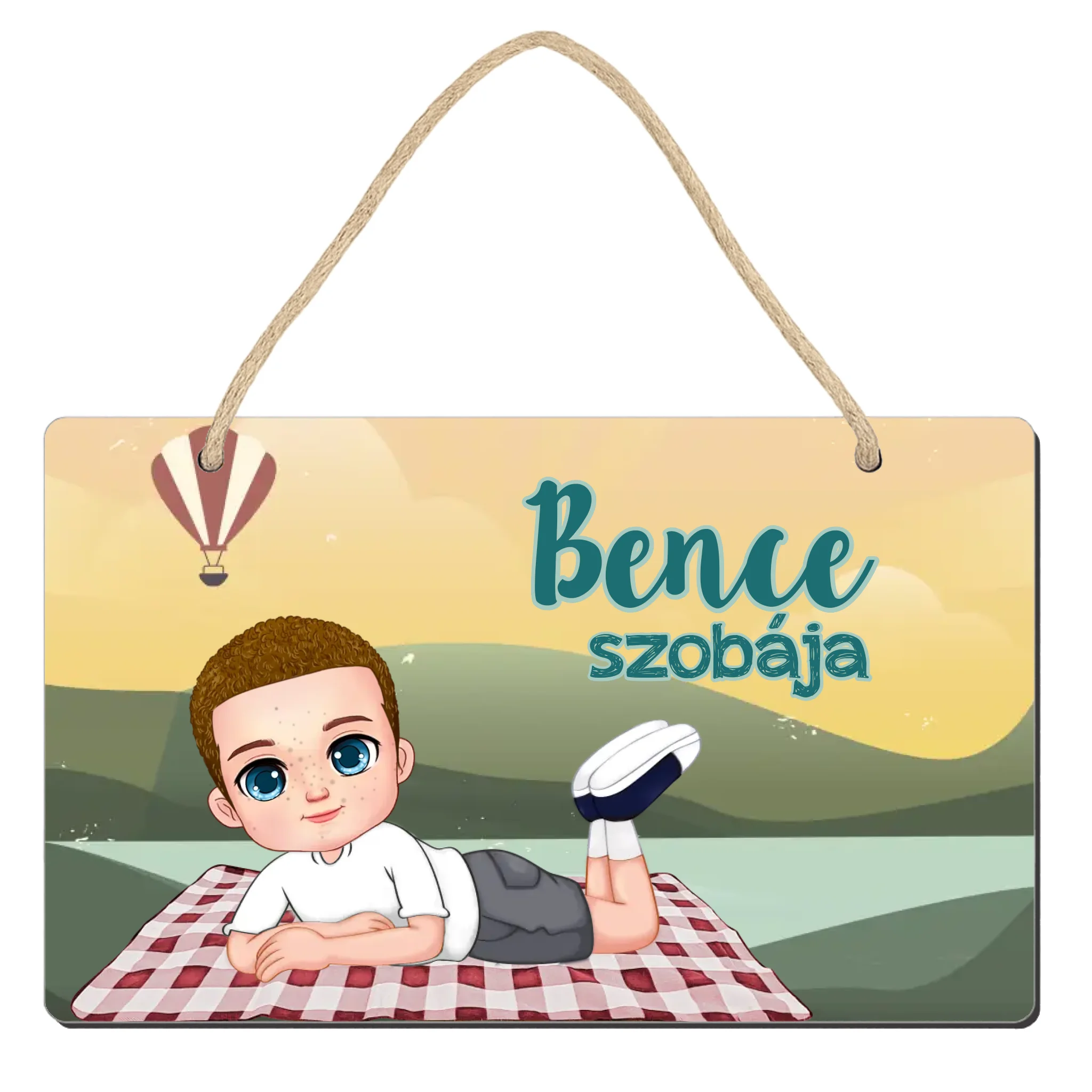 Szerkeszthető karakteres egyedi ajándék falidísz gyerekeknek kisfiús mintával