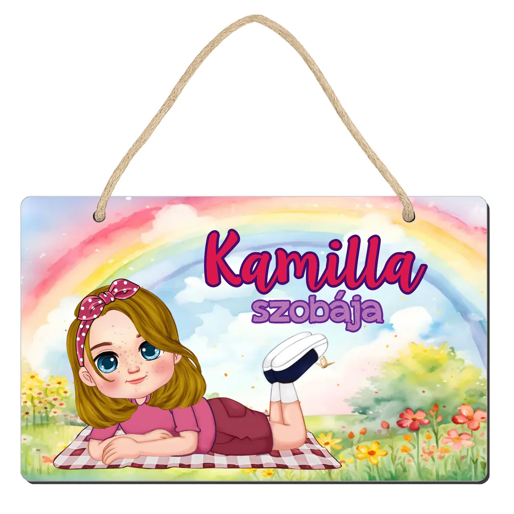 Szerkeszthető karakteres egyedi ajándék falidísz gyerekeknek kislányos mintával