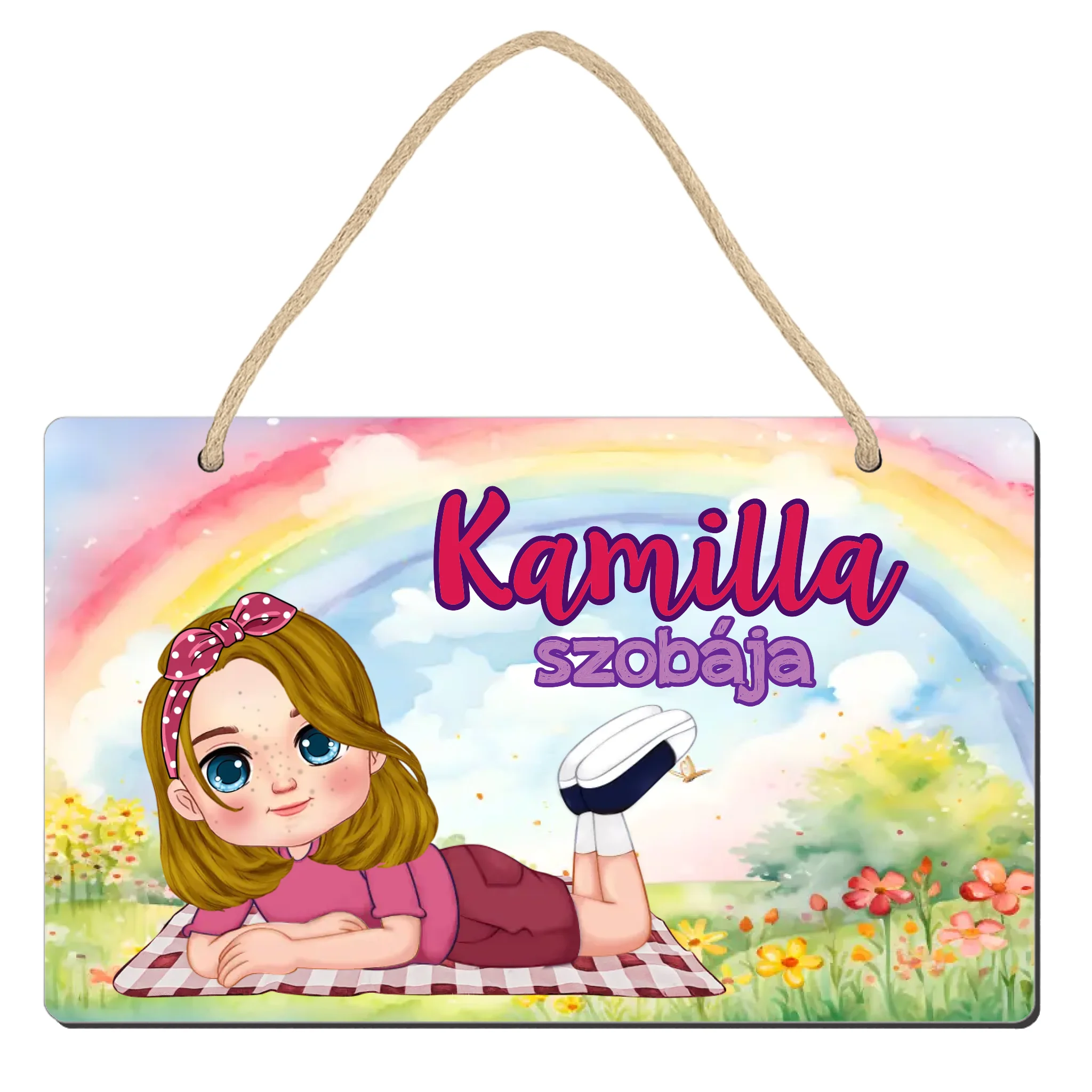 Szerkeszthető karakteres egyedi ajándék falidísz gyerekeknek kislányos mintával