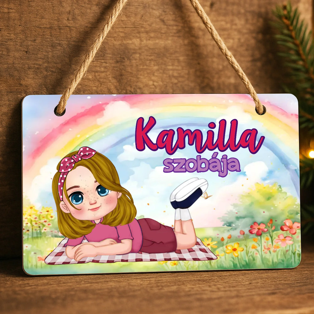 Szerkeszthető karakteres egyedi ajándék falidísz gyerekeknek kislányos mintával