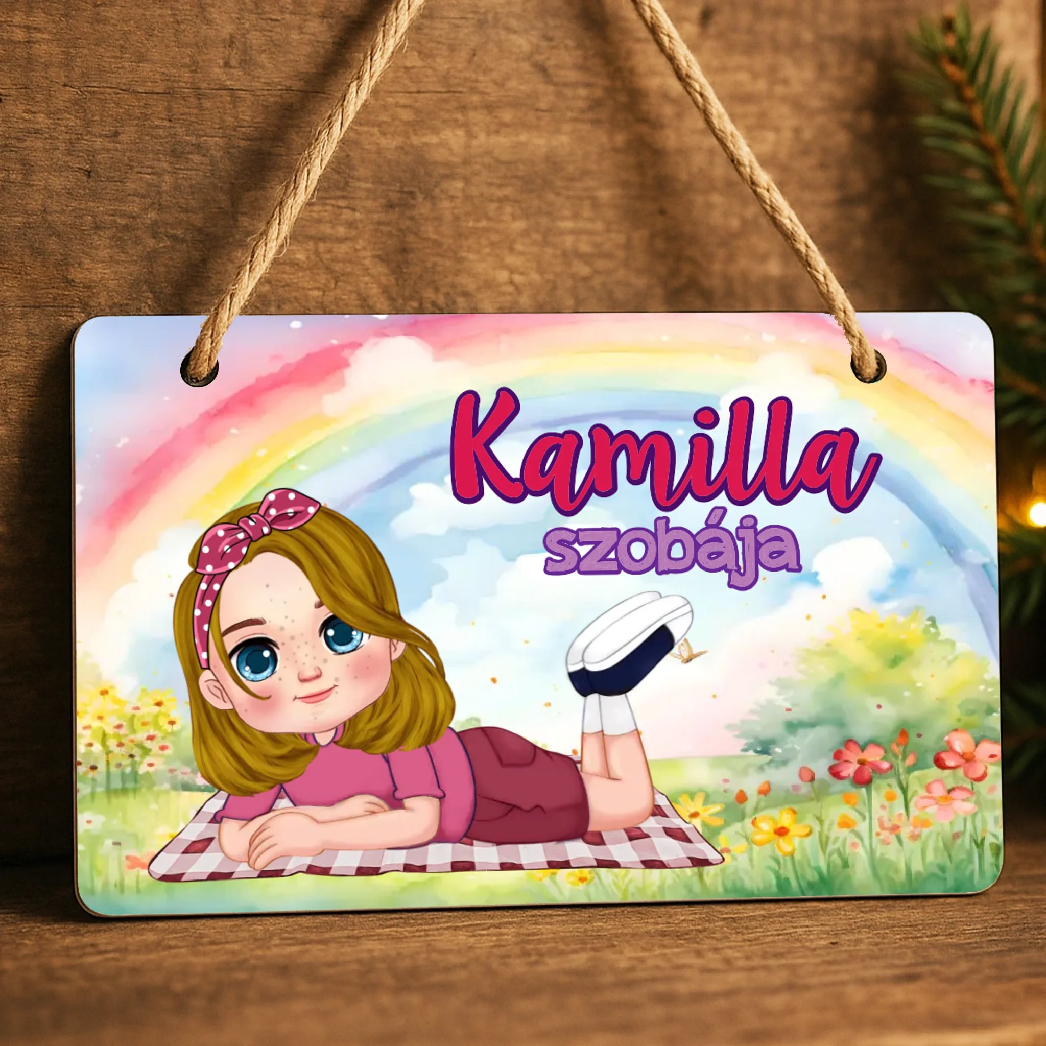 Szerkeszthető karakteres egyedi ajándék falidísz gyerekeknek kislányos mintával