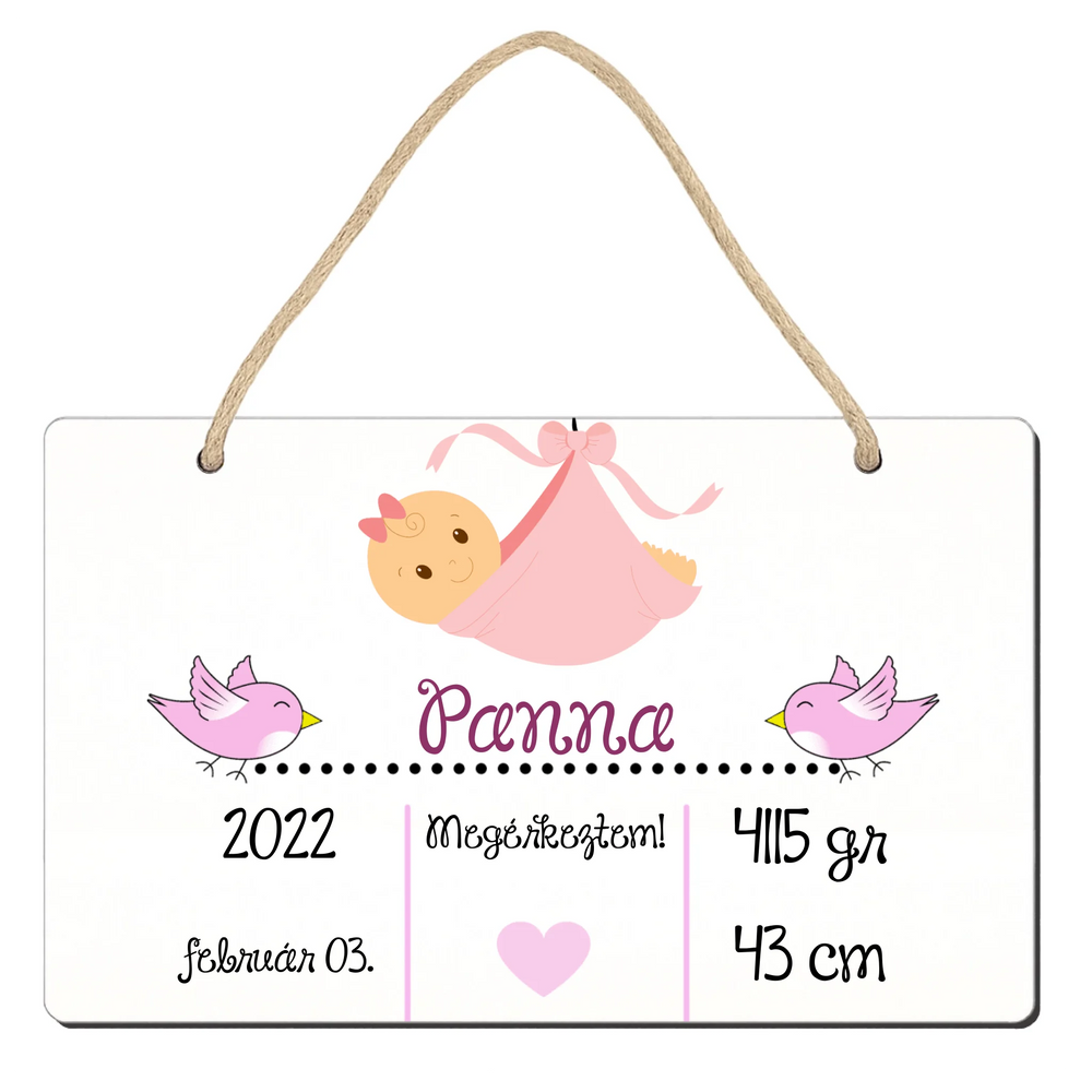 Megérkeztem babás tábla dísz