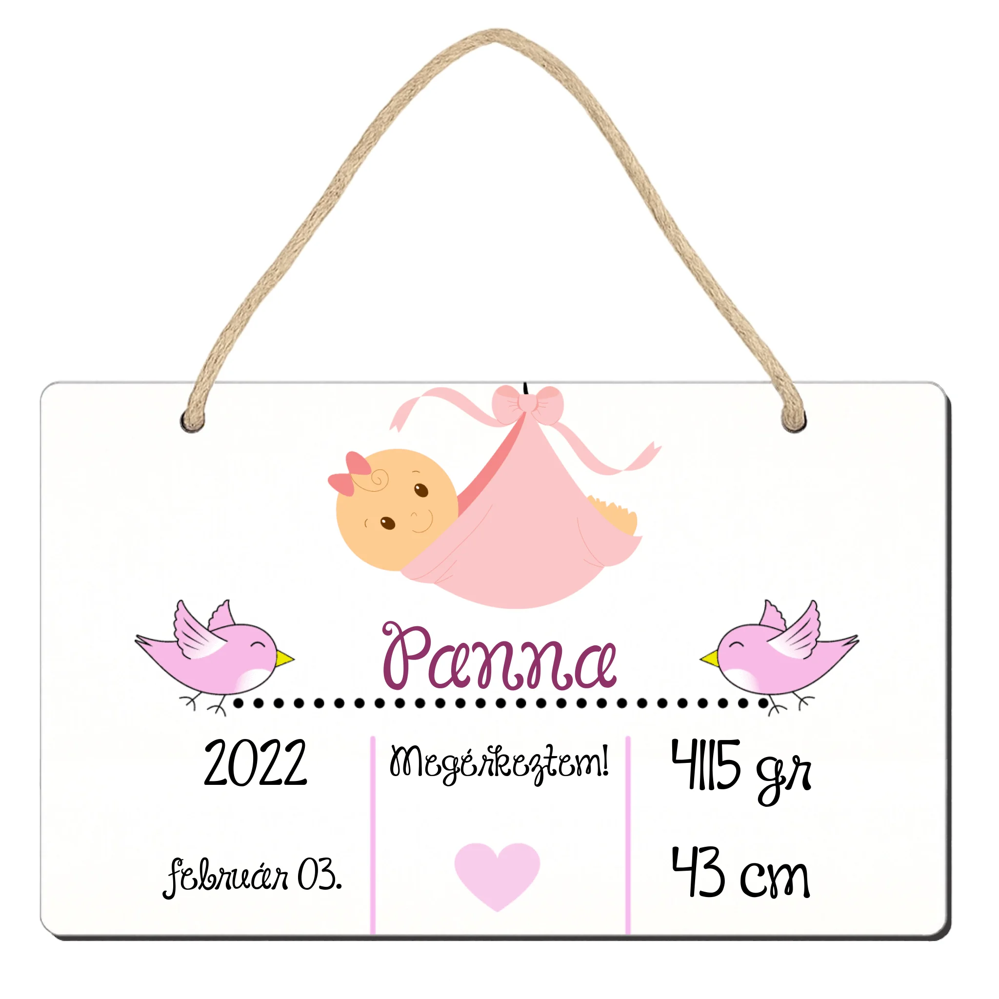 Megérkeztem babás tábla dísz