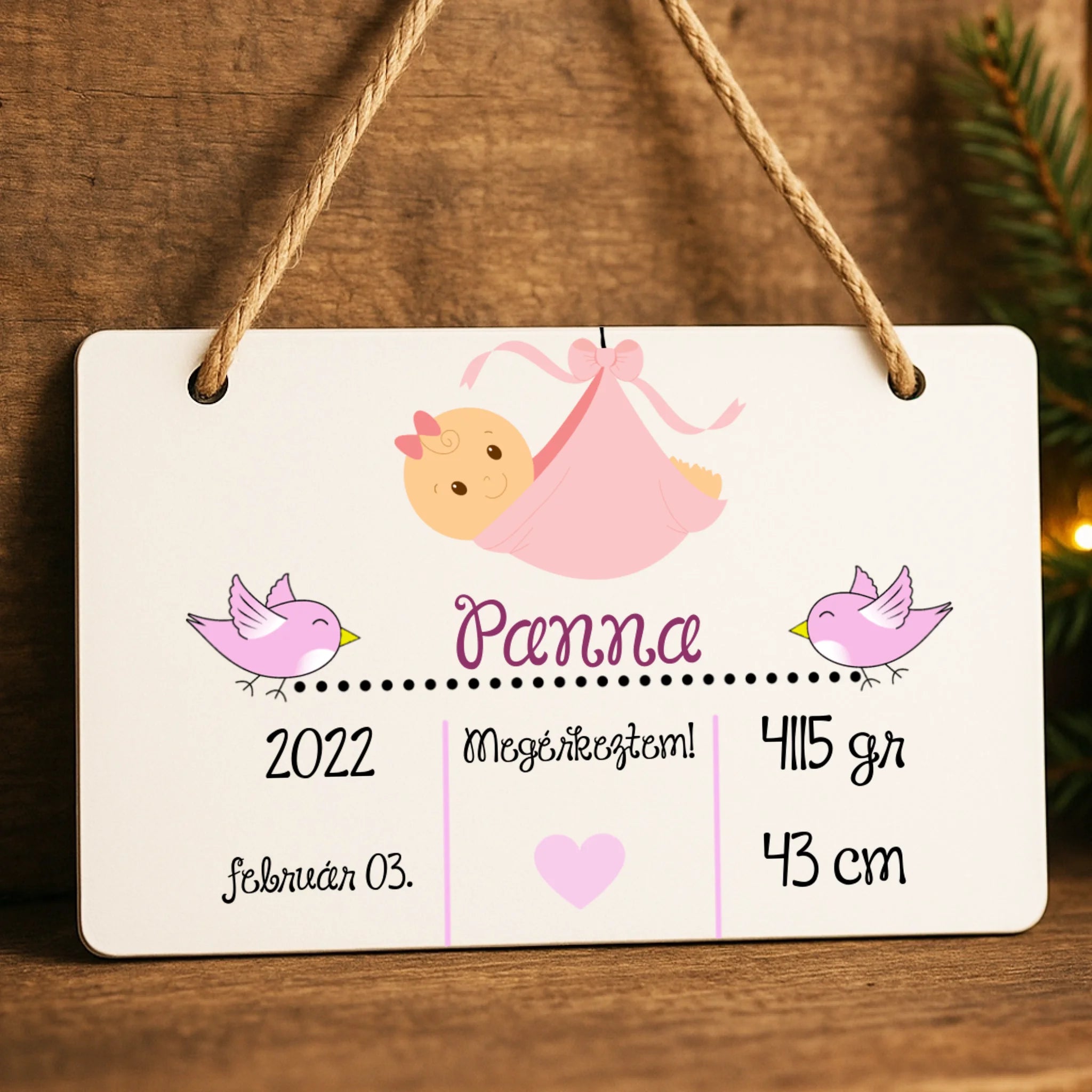 Megérkeztem babás tábla dísz 