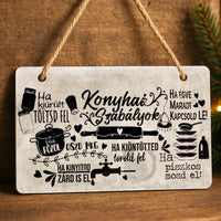 Konyhai szabályok egyedi fali dekor tábla