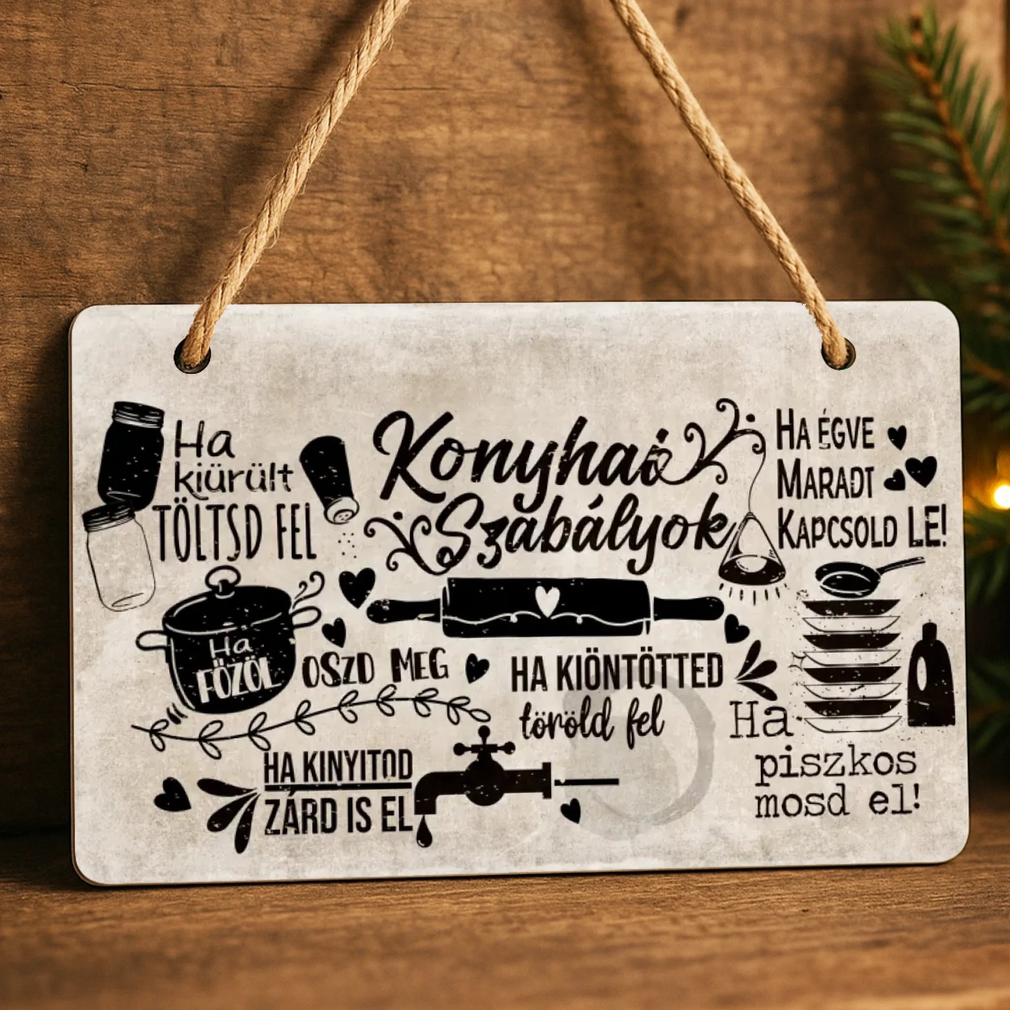 Konyhai szabályok egyedi fali dekor tábla
