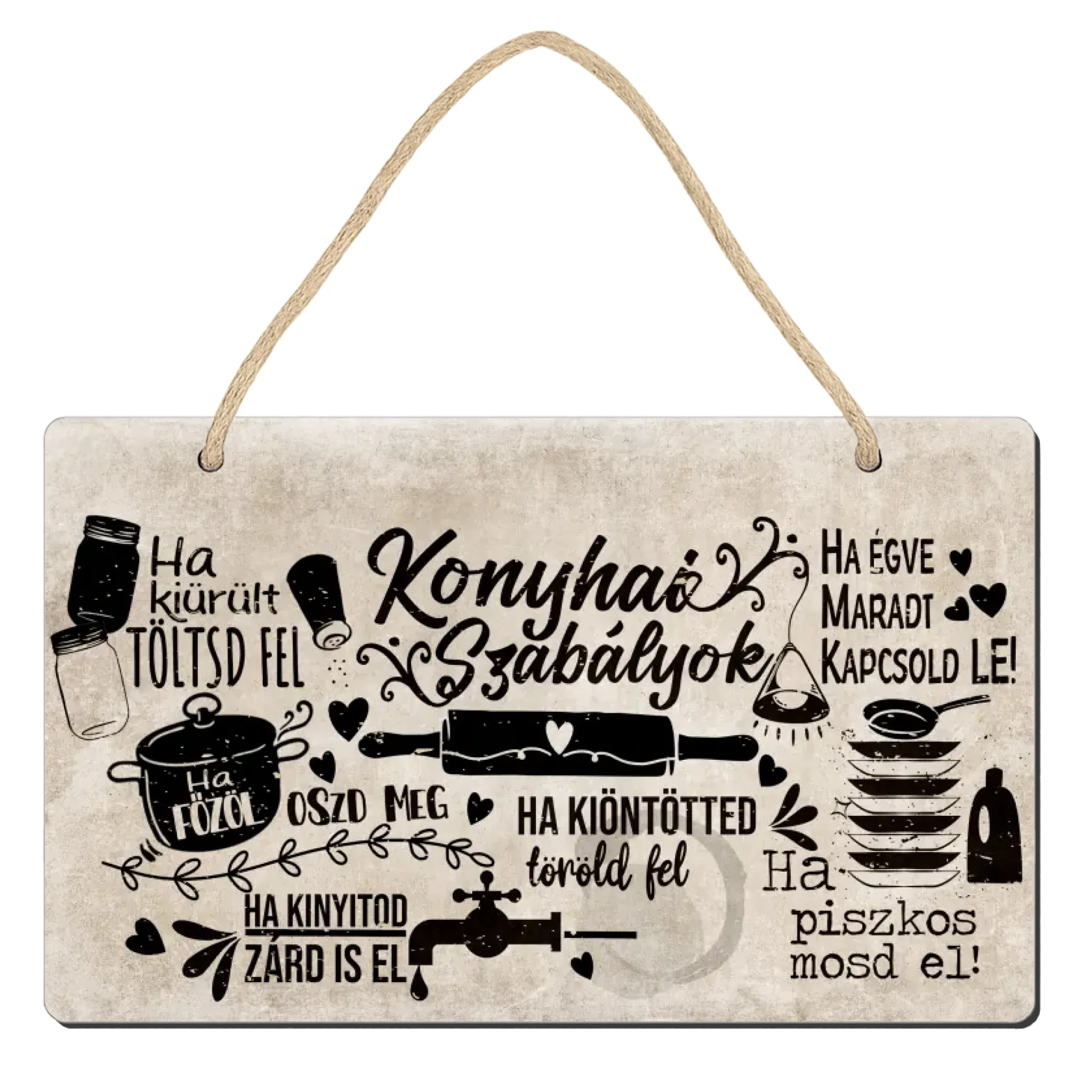 Konyhai szabályok egyedi fali dekor tábla
