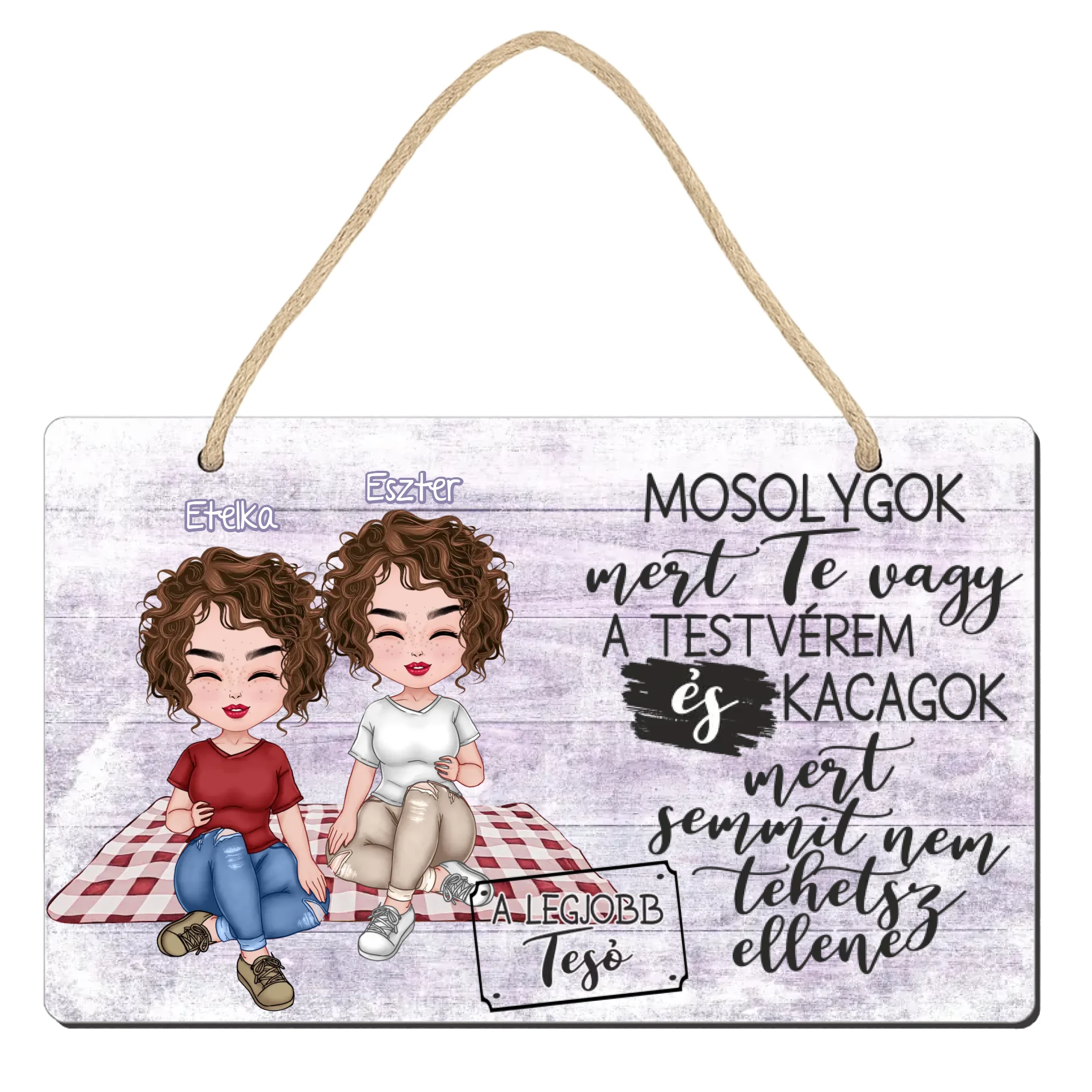 Egyedi ajtódísz fali dekor tábla - a legjobb tesók