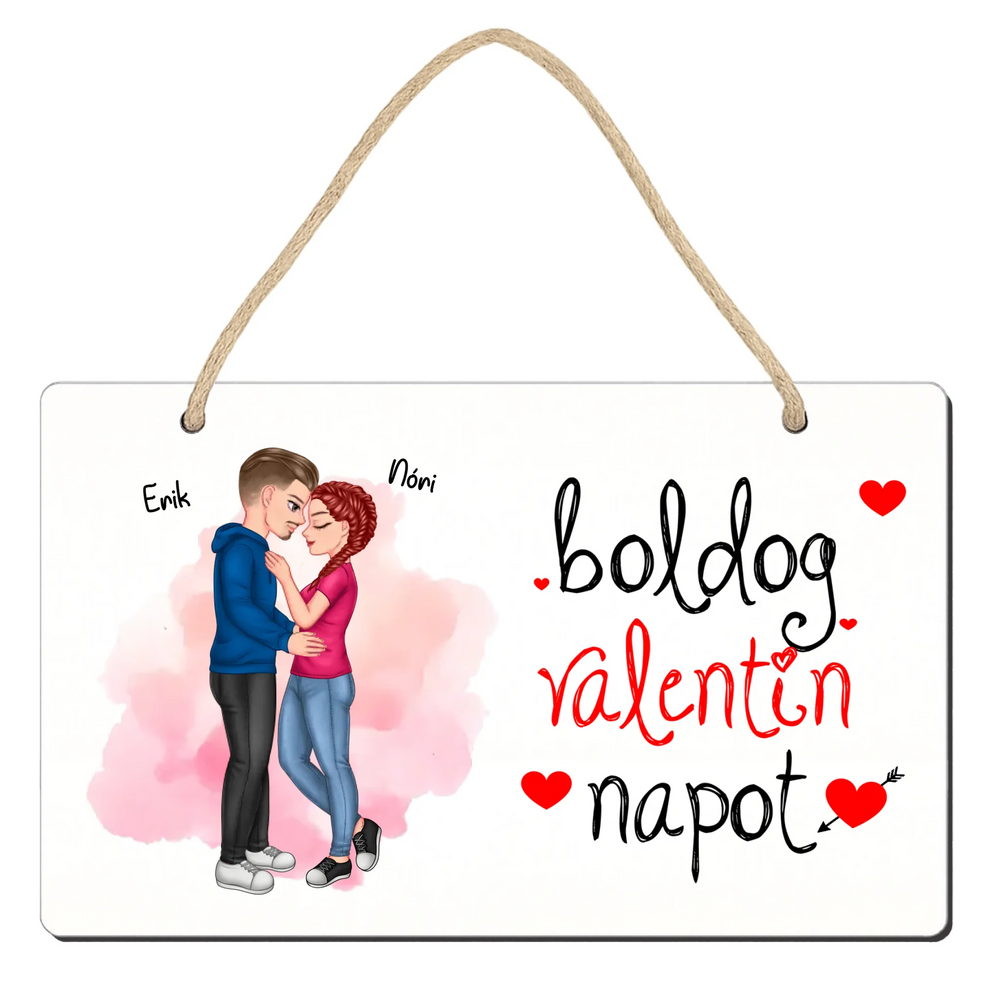 Valentin napi ölelkező cuki páros dísztábla