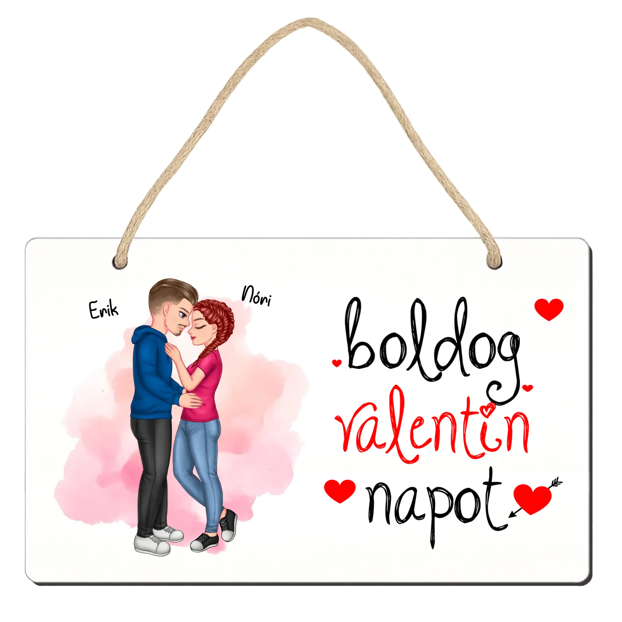 Valentin napi ölelkező cuki páros dísztábla