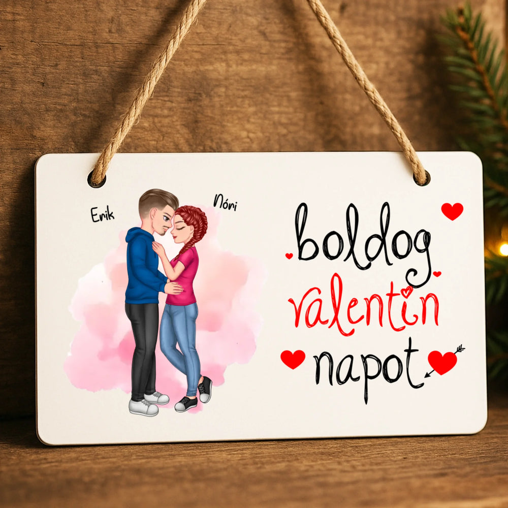 Valentin napi ölelkező cuki páros dísztábla