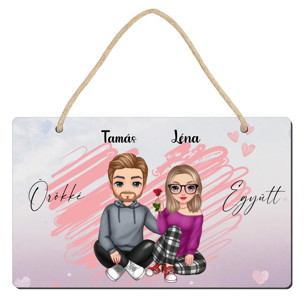 Valentin napi szerkeszthető karakteres dísztábla pároknak