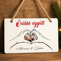 Örökké együtt egyedi képes fa dísztábla Valentin napra pároknak