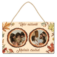 Őszi ajtódísz fatábla egyedi névvel és felirattal két képes