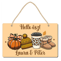 Őszi ajtódísz fatábla egyedi névvel és felirattal