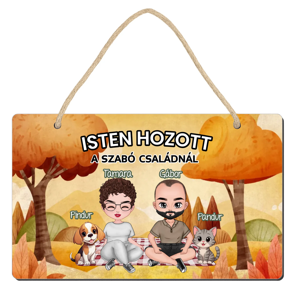 Személyre szabható őszi fali dekor tábla - egyedi családi ajándék pároknak