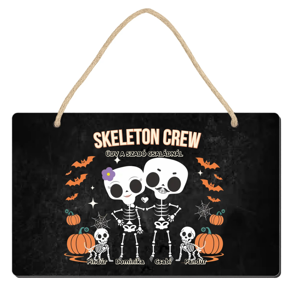 Személyre szabható őszi Halloweeni fali dekor tábla - Skeleton Crew családi ajándék pároknak