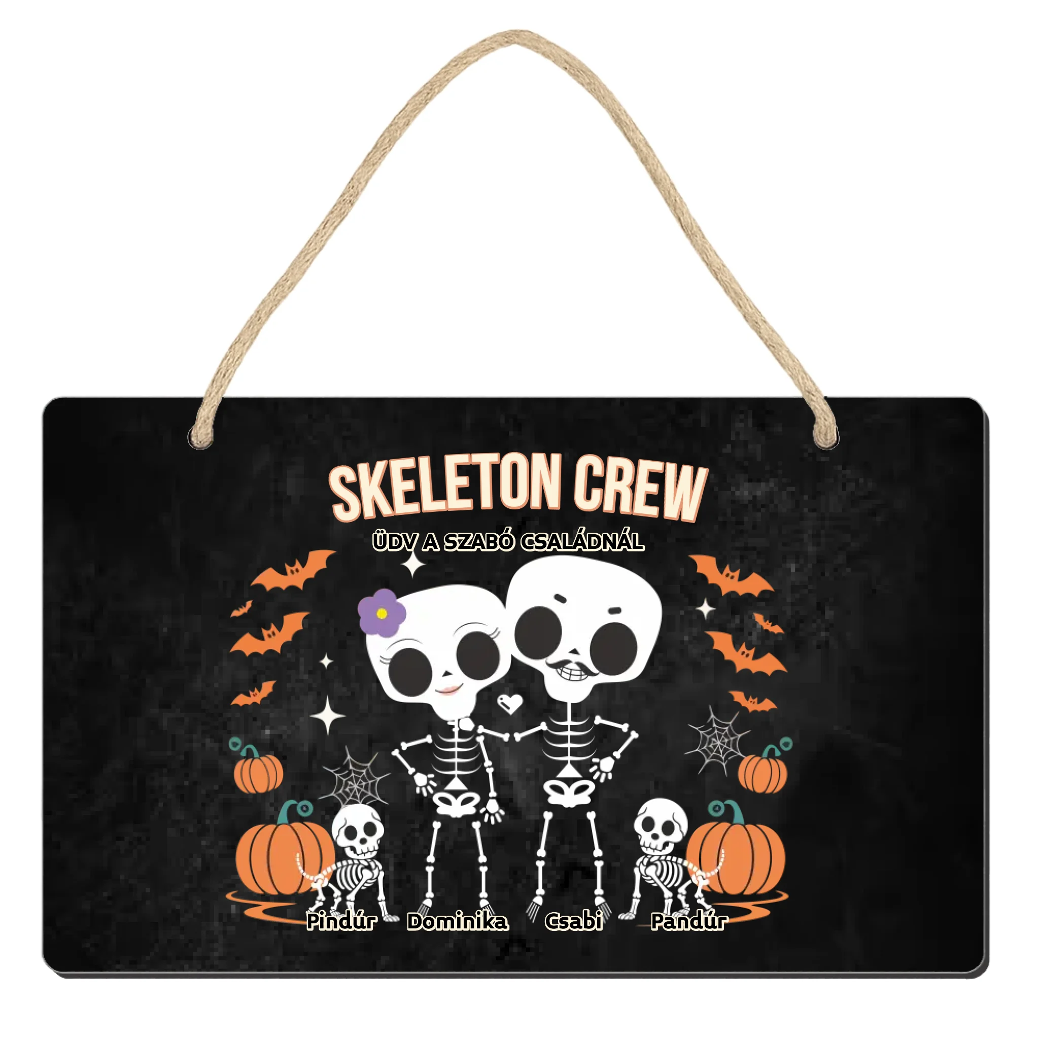 Személyre szabható őszi Halloweeni fali dekor tábla - Skeleton Crew családi ajándék pároknak