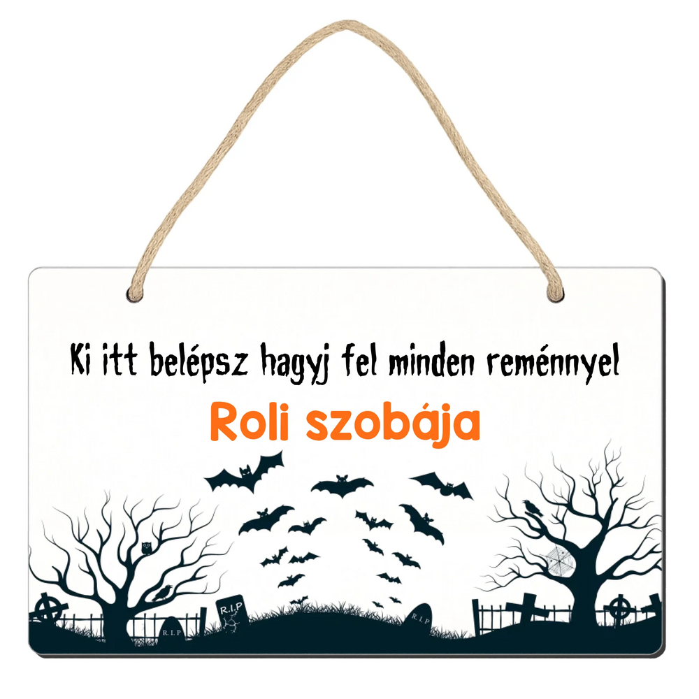 Vicces halloweeni ajtódísz gyerekeknek egyedi névvel