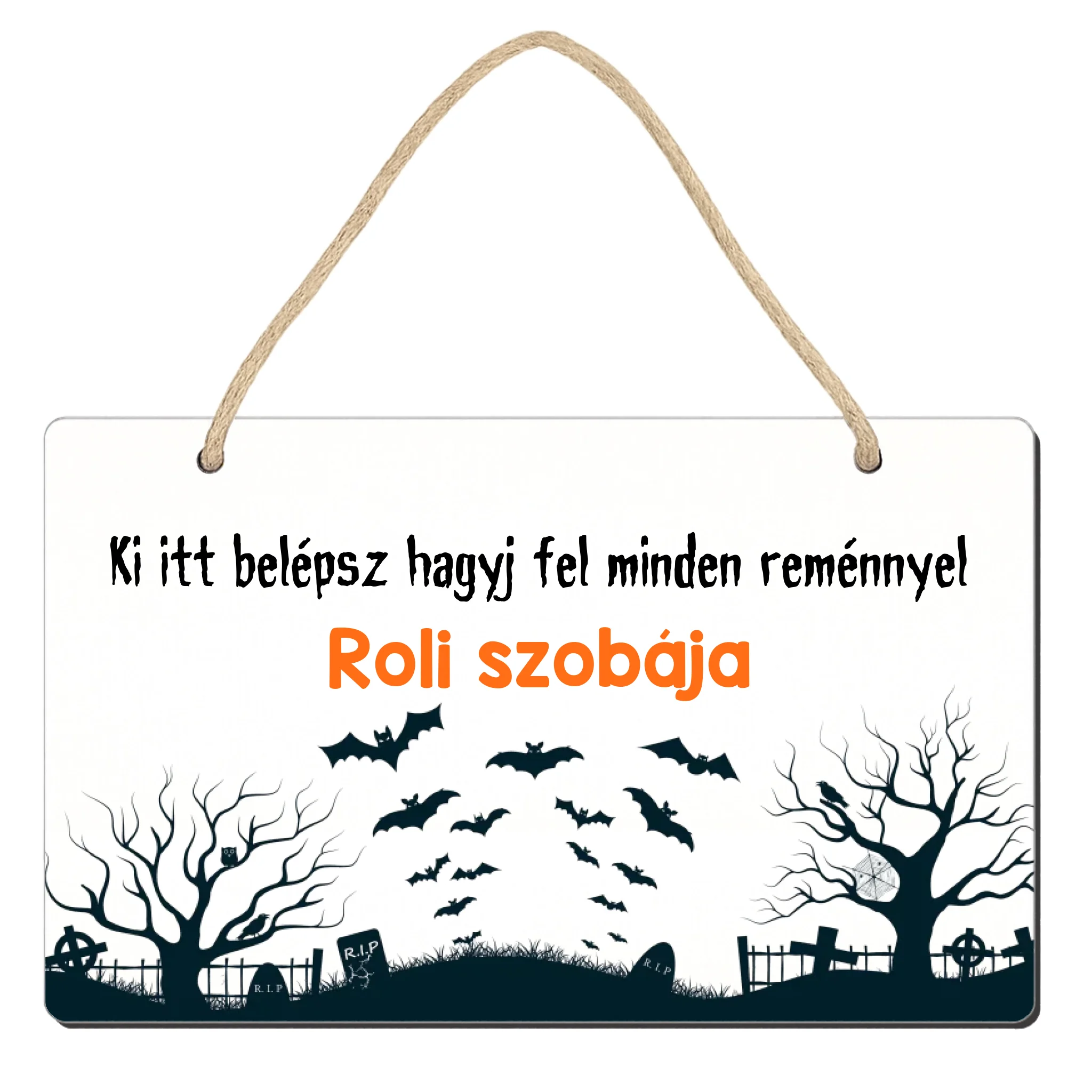 Vicces halloweeni ajtódísz gyerekeknek egyedi névvel