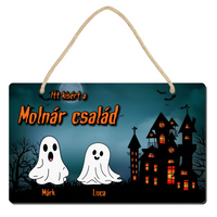 Személyre szabható halloweeni dísztábla - névvel és szellemekkel