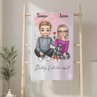 Szerkeszthető cuki karakteres törölköző Valentin napra