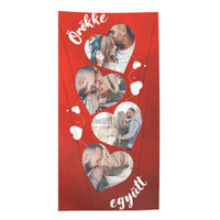 Egyedi képes szivecskés törölköző szerkeszthető felirattal pároknak