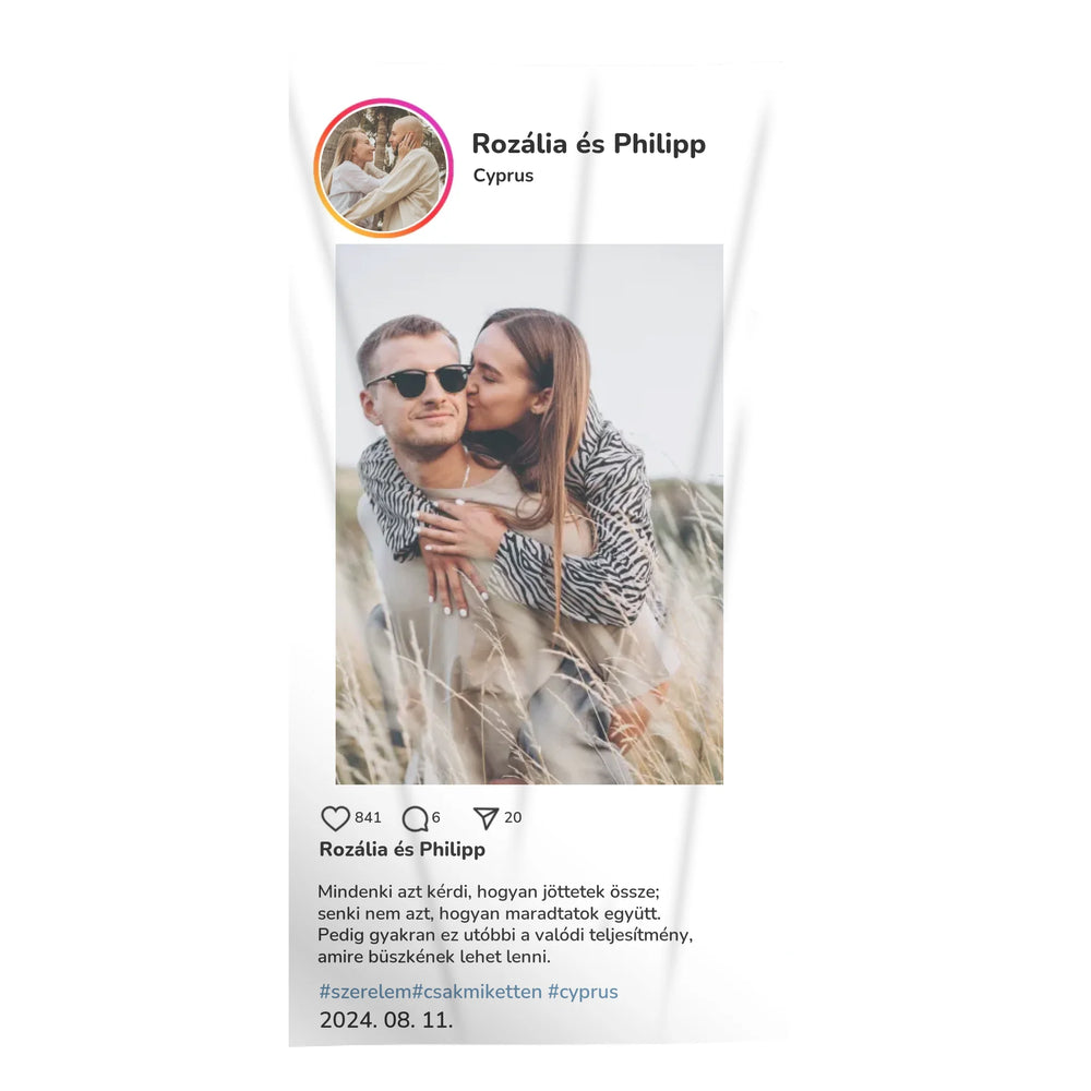 Egyedi képes Instagram stílusú törölköző szerkeszthető felirattal