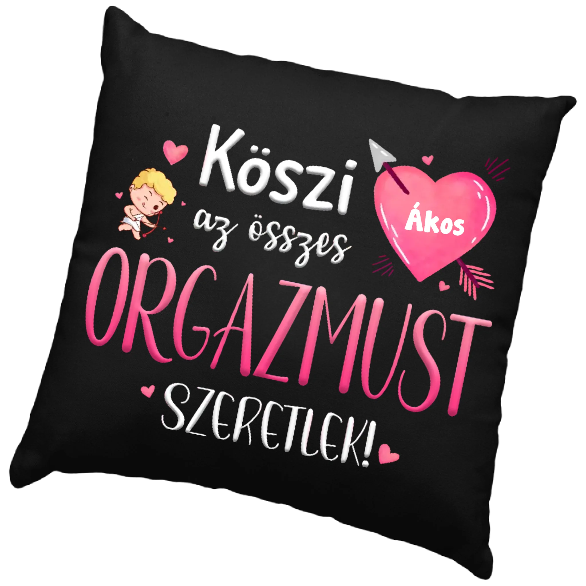 Köszi az összes orgazmust - Valentin napi fekete párna saját névvel