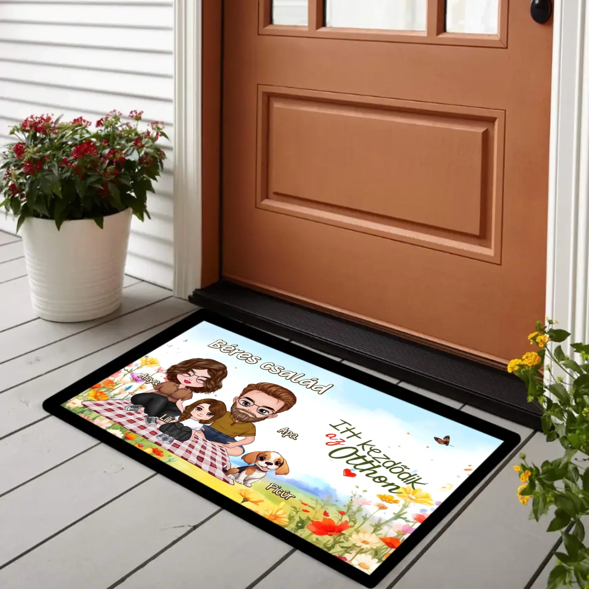 Bundás szív - személyre szabható állatos lábtörlő egyedi fotóval és névvel