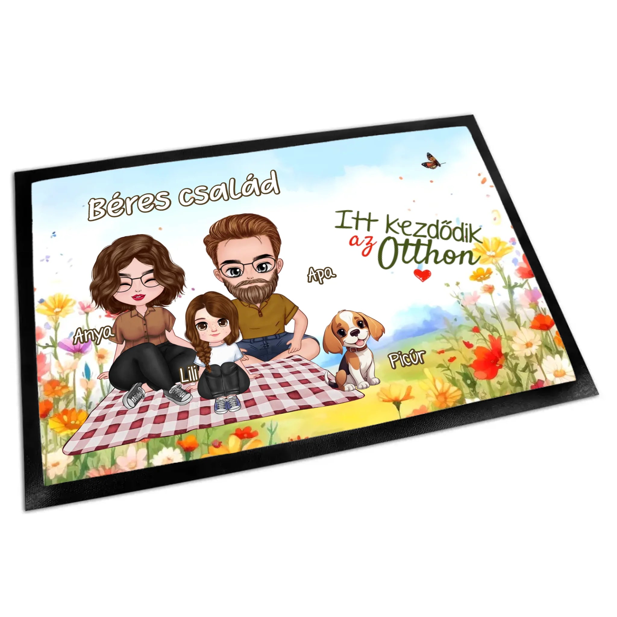 Bundás szív - személyre szabható állatos lábtörlő egyedi fotóval és névvel