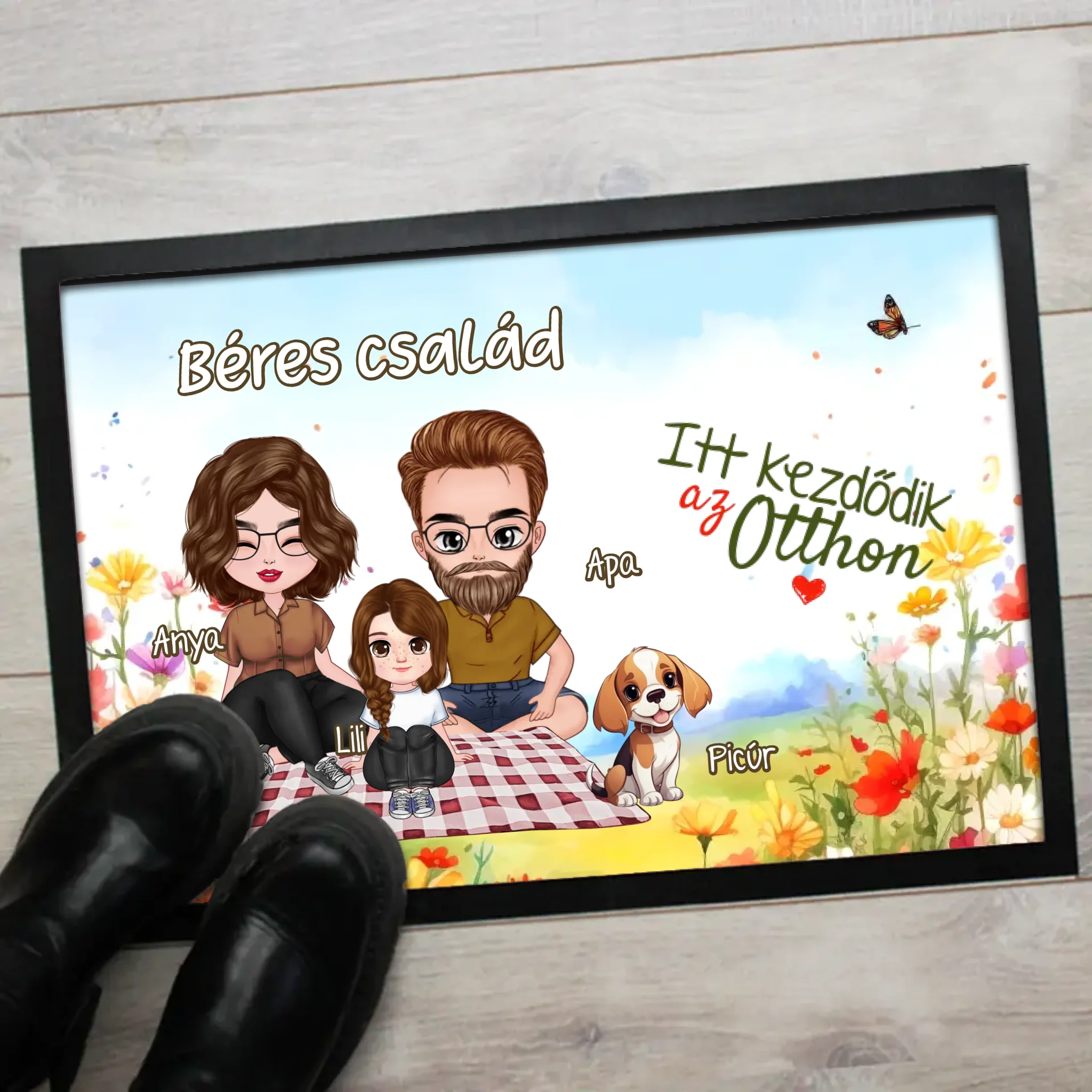 Bundás szív - személyre szabható állatos lábtörlő egyedi fotóval és névvel