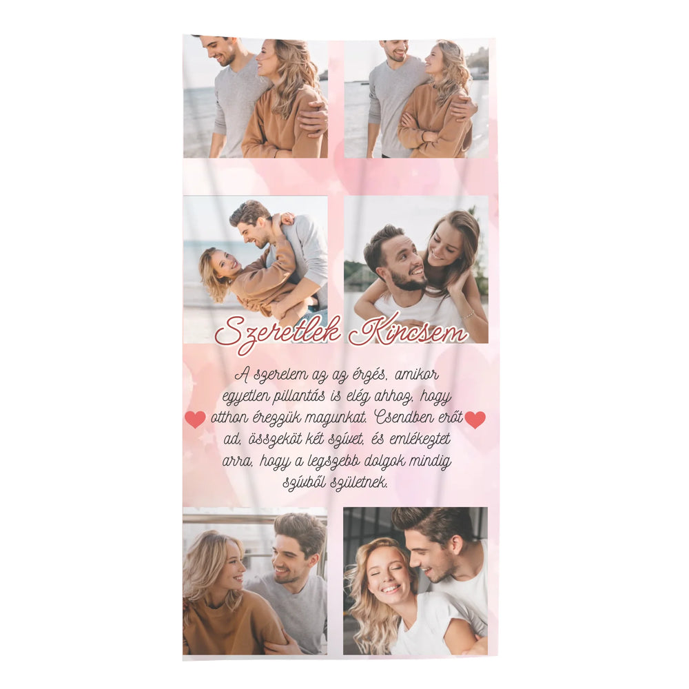 Egyedi képes törölköző szerkeszthető felirattal pároknak