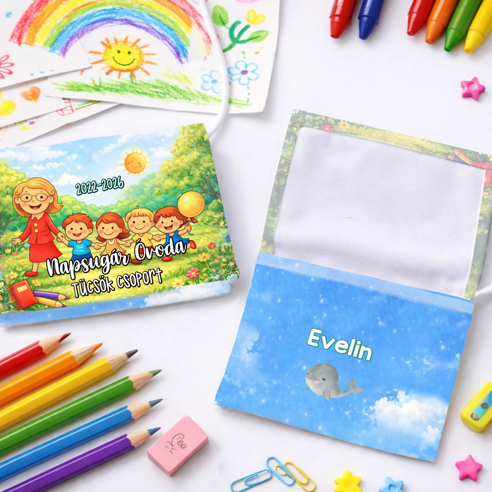 Személyre szabható ovis ballagási tarisznya - telinyomtaos mintával, névvel és jellel 3
