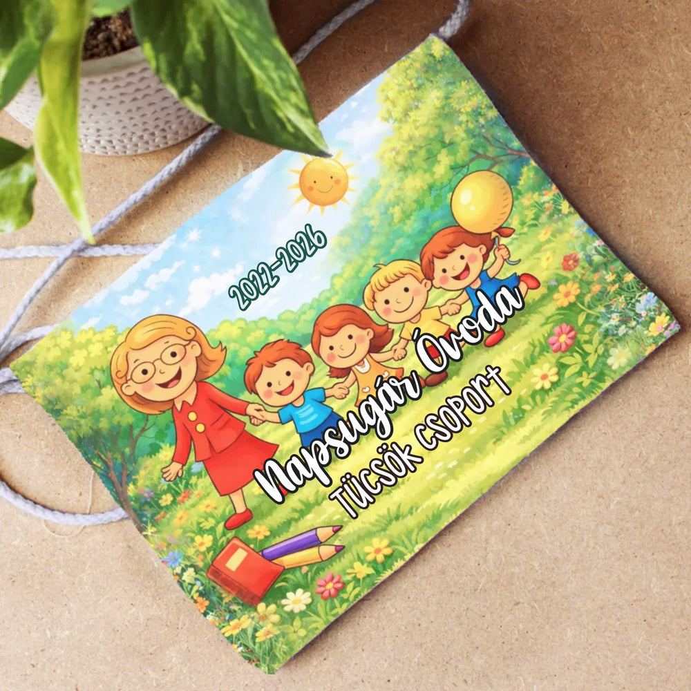 Személyre szabható ovis ballagási tarisznya - telinyomtaos mintával, névvel és jellel 3