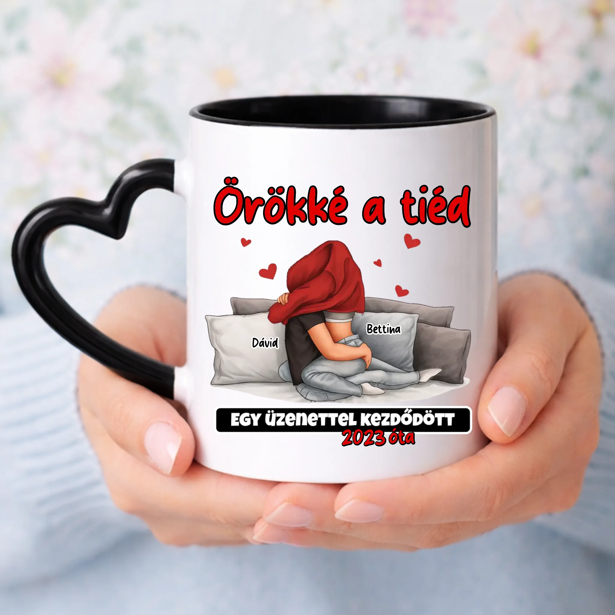 fekete szív fülű bögre