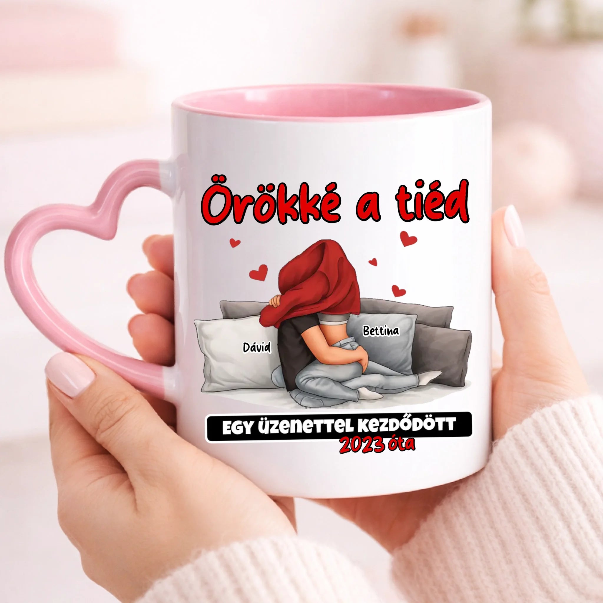 rózsaszín szív fülű bögre