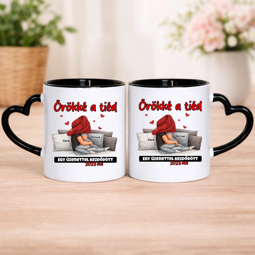 fekete szív fülű bögre dupla