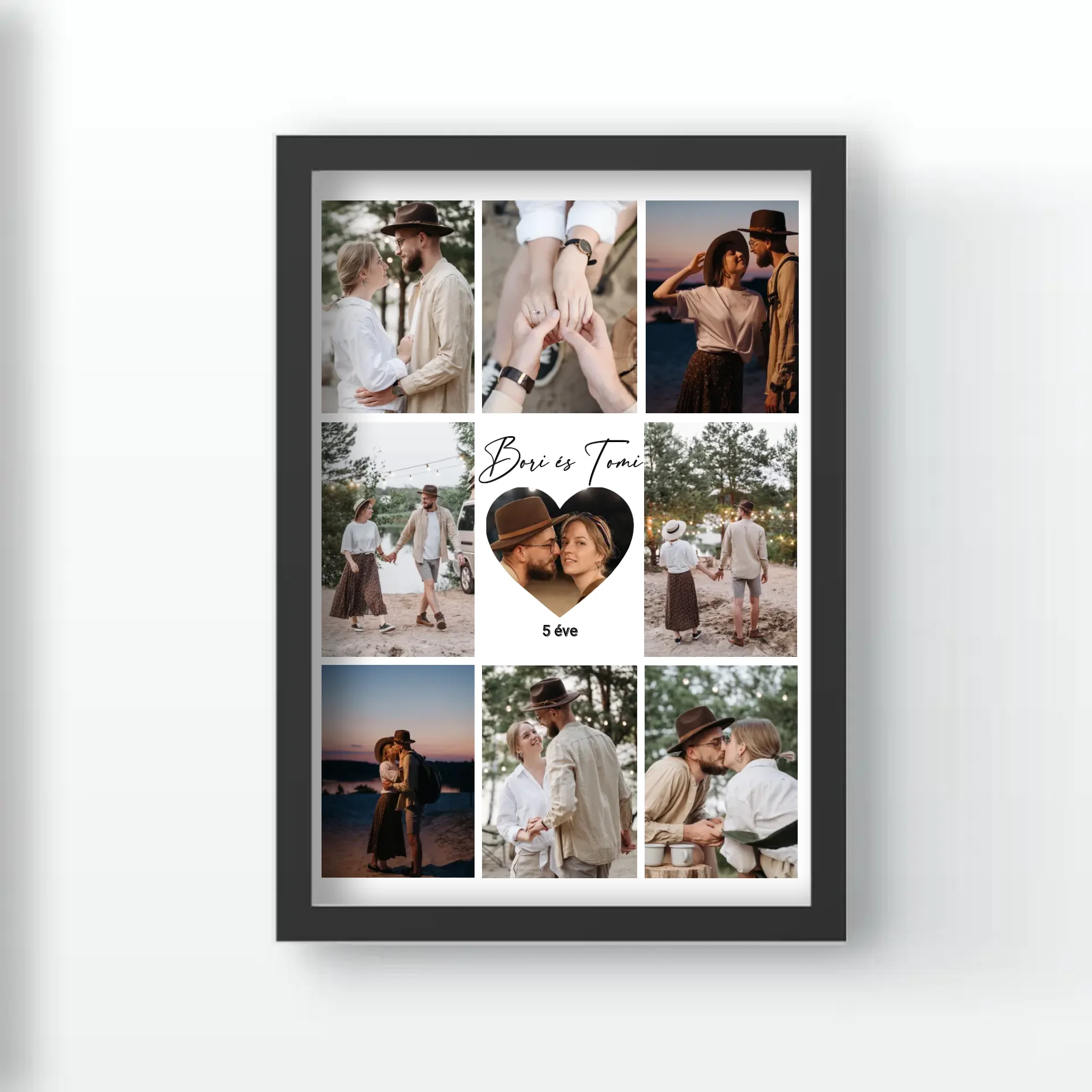 Fotókollázs falikép pároknak szívvel a közepén