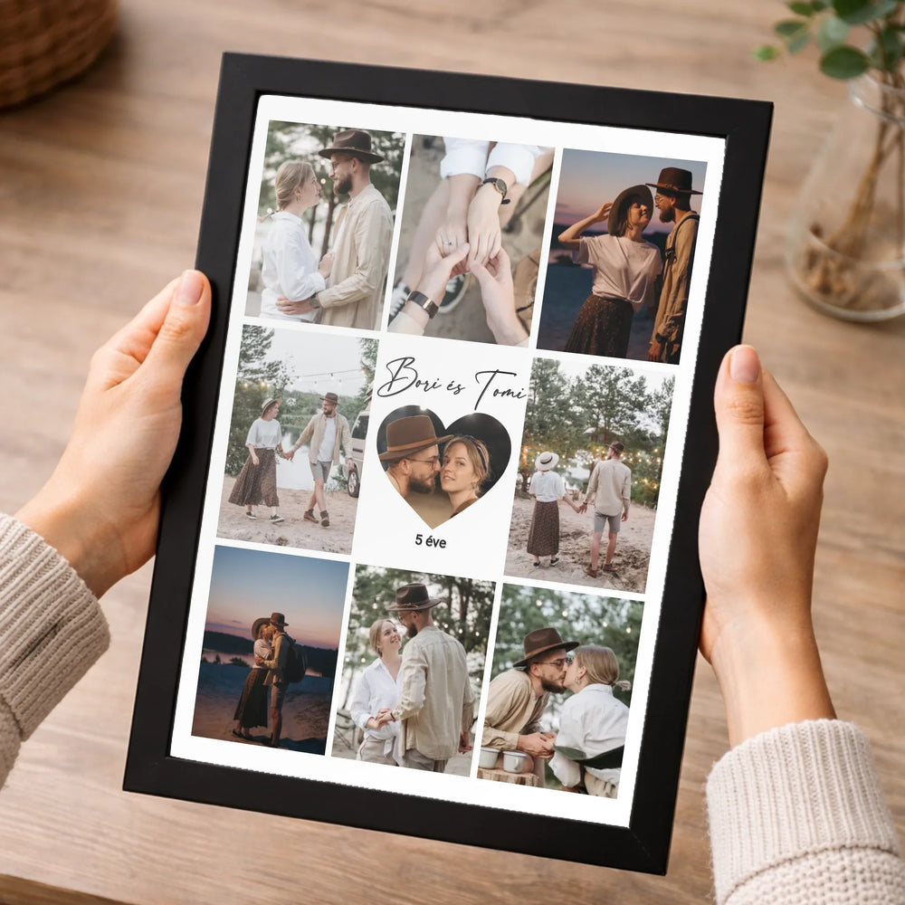 Fotókollázs falikép pároknak szívvel a közepén