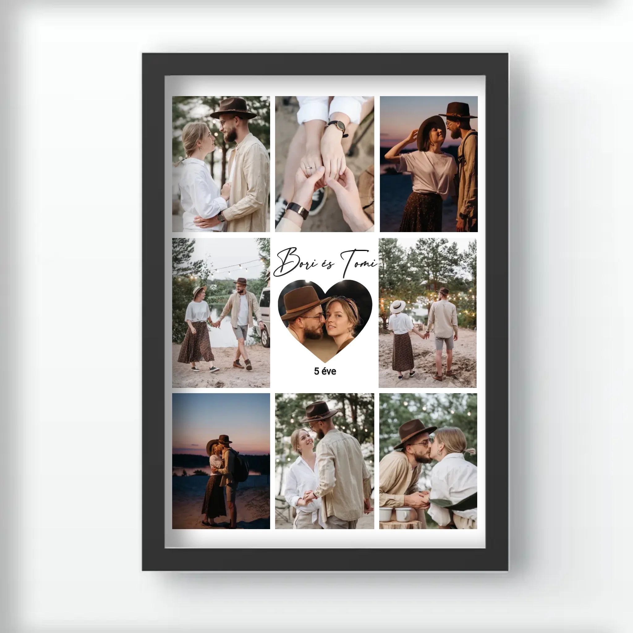 Fotókollázs falikép pároknak szívvel a közepén