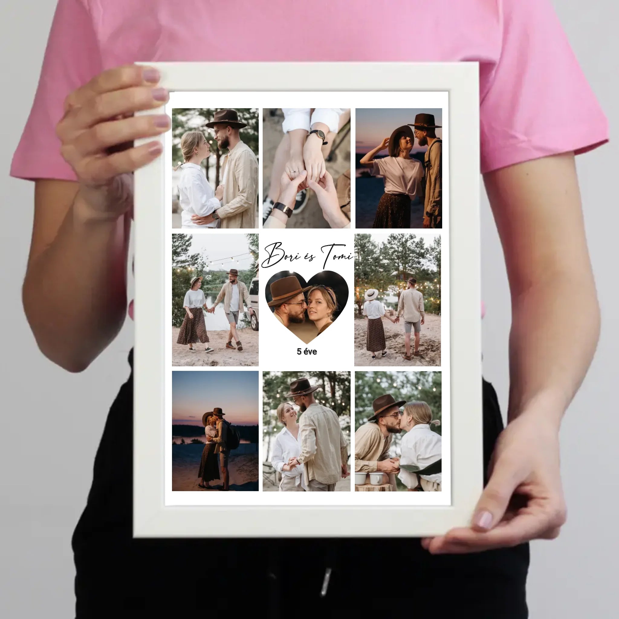 Fotókollázs falikép pároknak szívvel a közepén