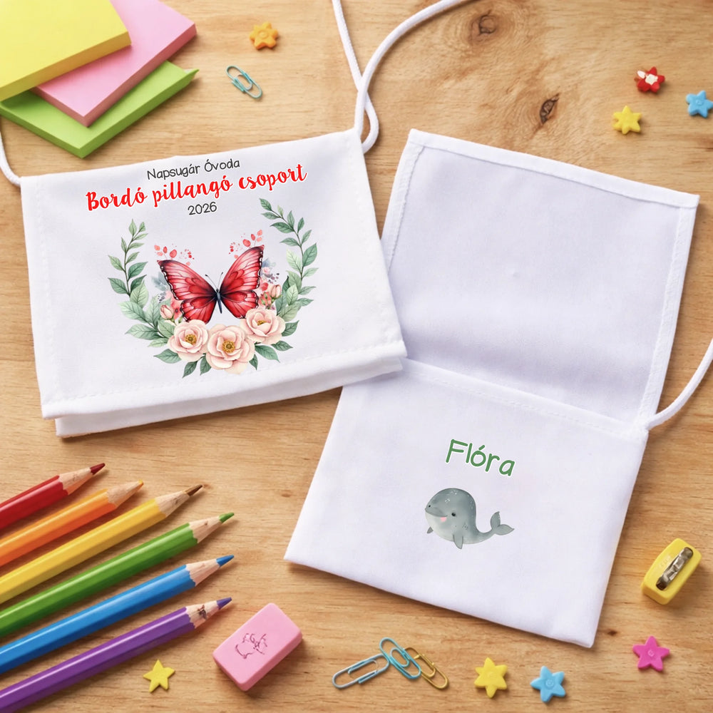 Ballagási tarisznya ovisoknak - Bordó pillangó csoport