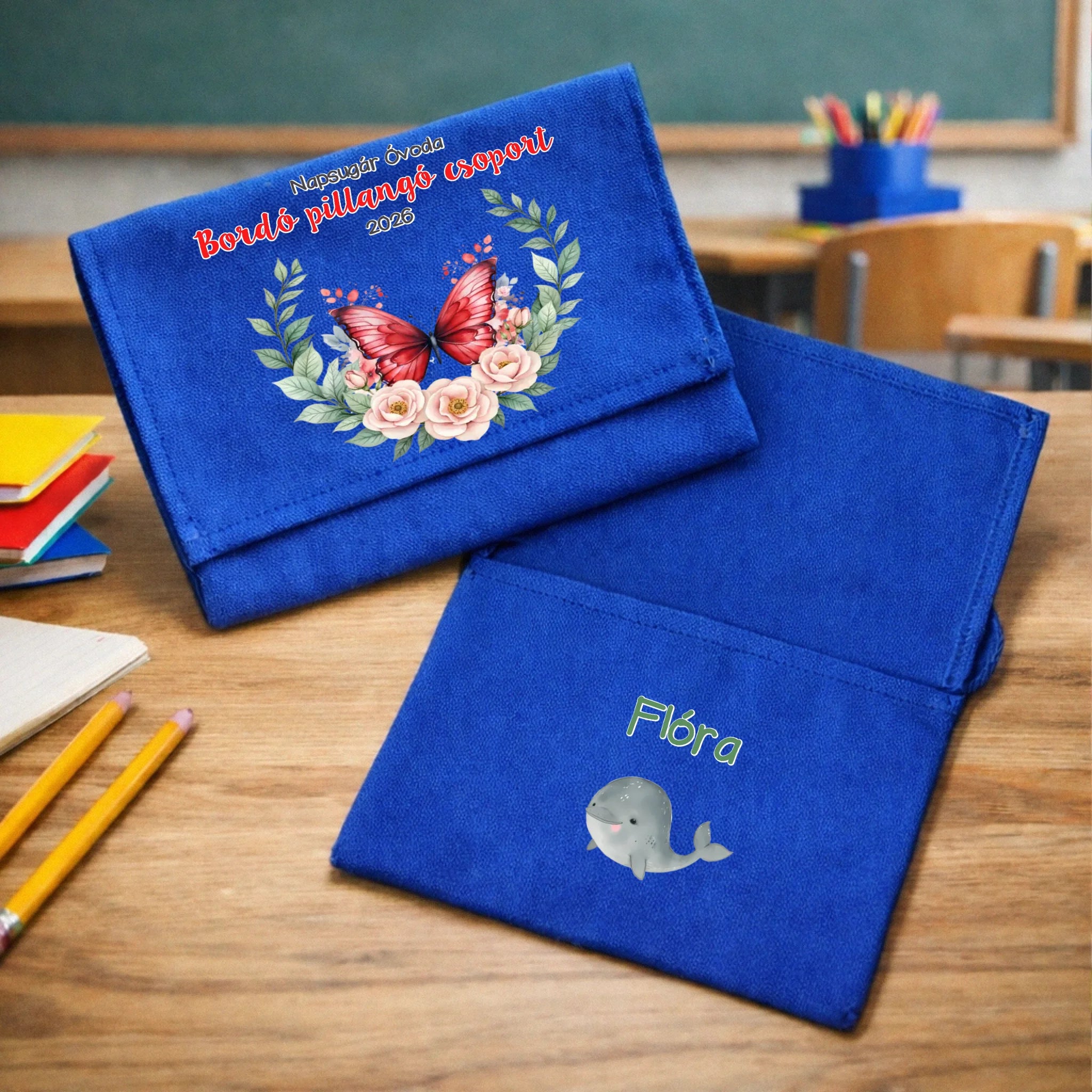 Ballagási tarisznya ovisoknak - pillangó csoport kékvászon
