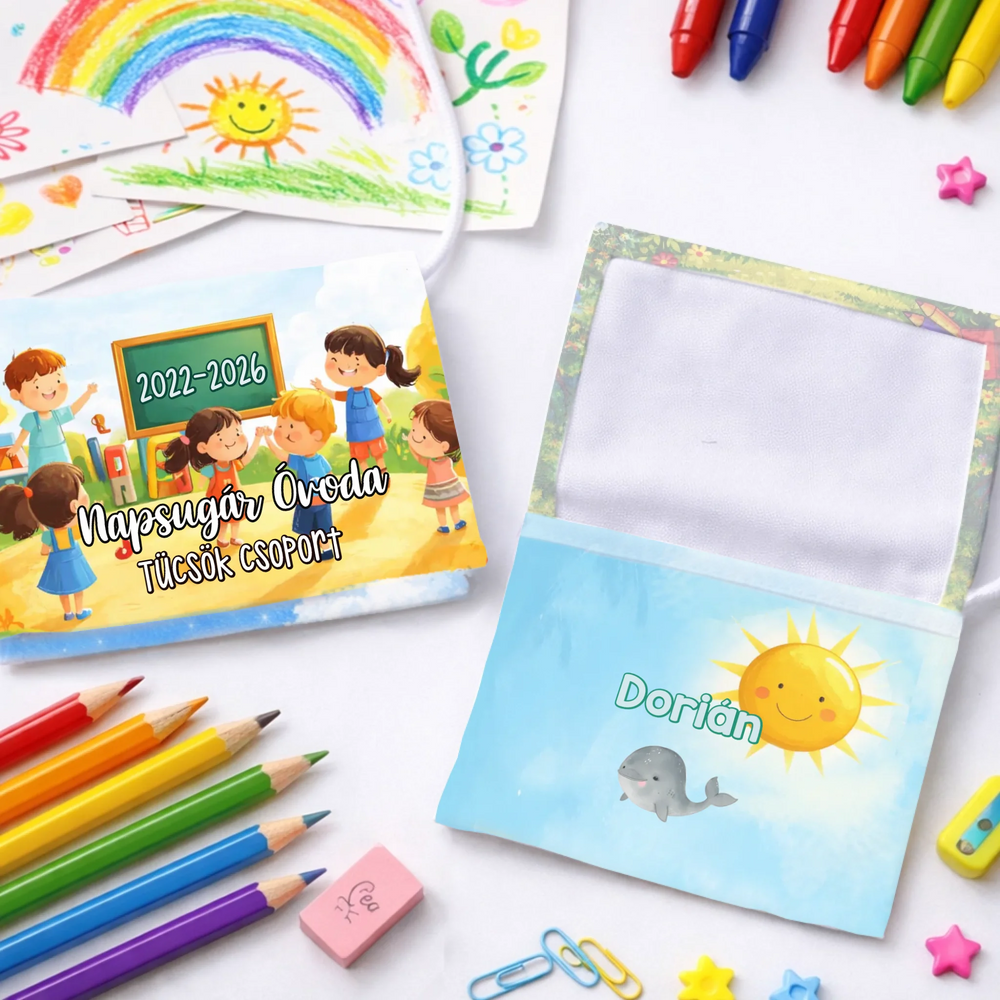 Személyre szabható ovis ballagási tarisznya - telinyomtaos mintával, névvel és jellel 1