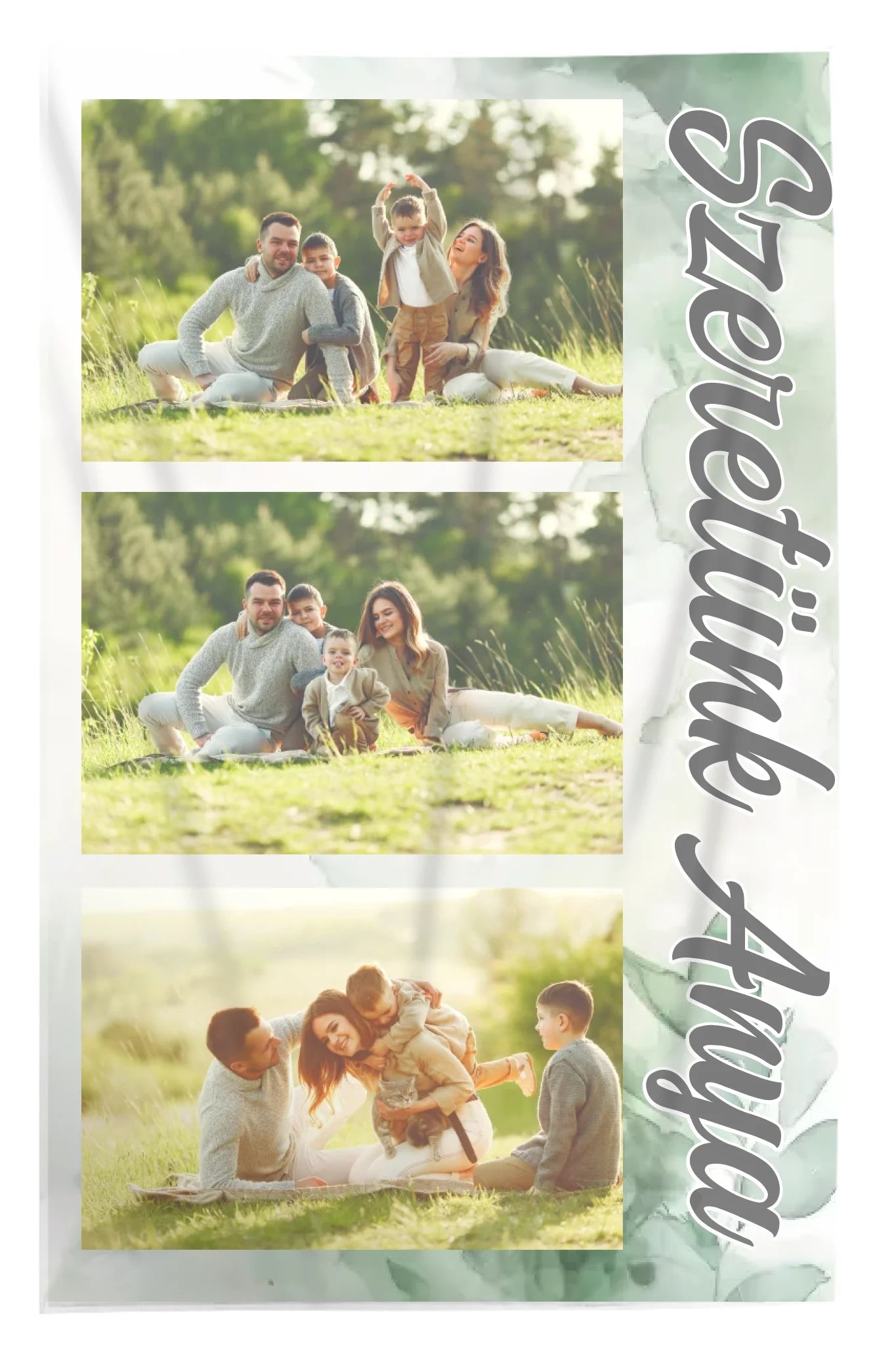 Szerkeszthető 3 fényképes pléd felirattal