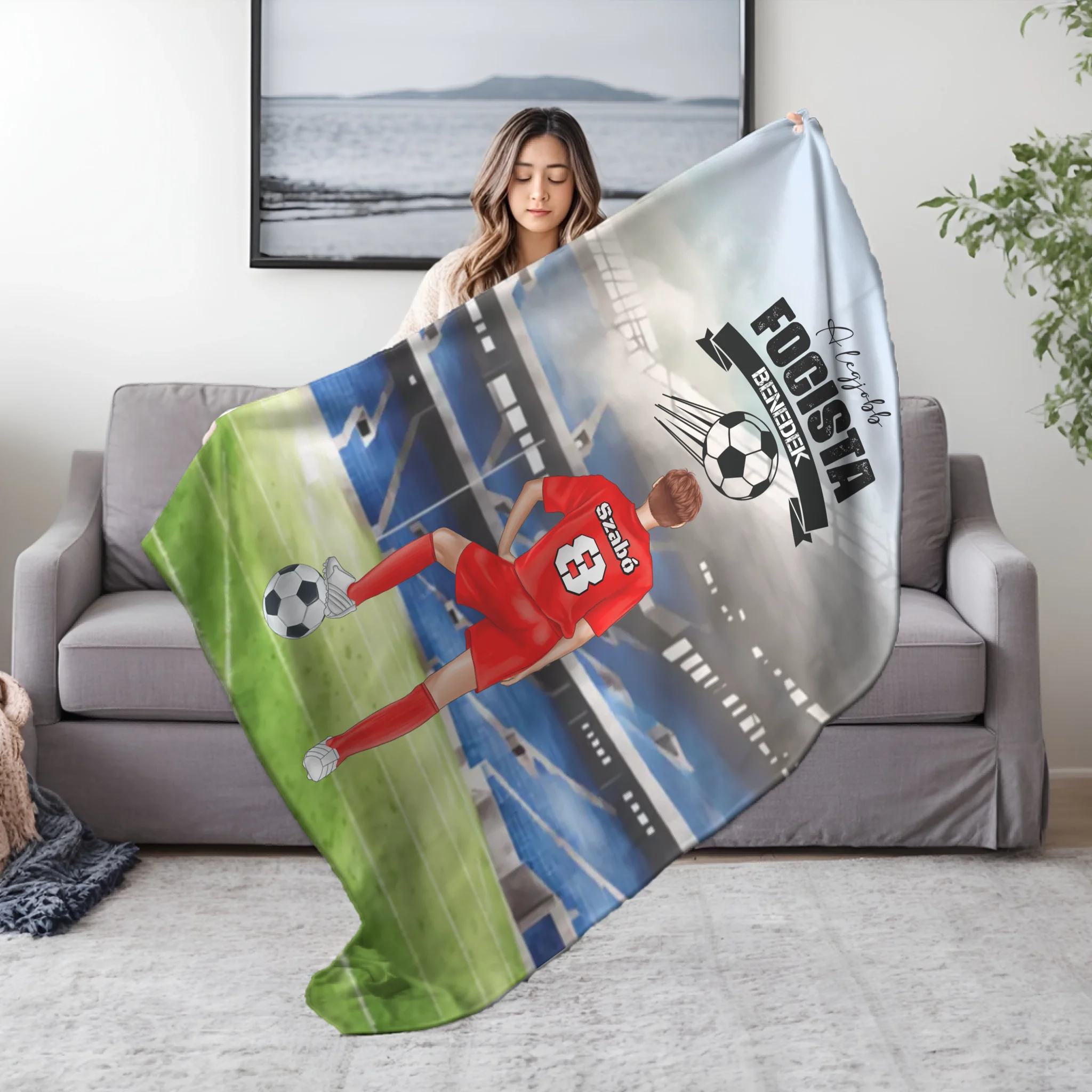 A legjobb focista - egyedi neves focis plüss pléd fiúknak