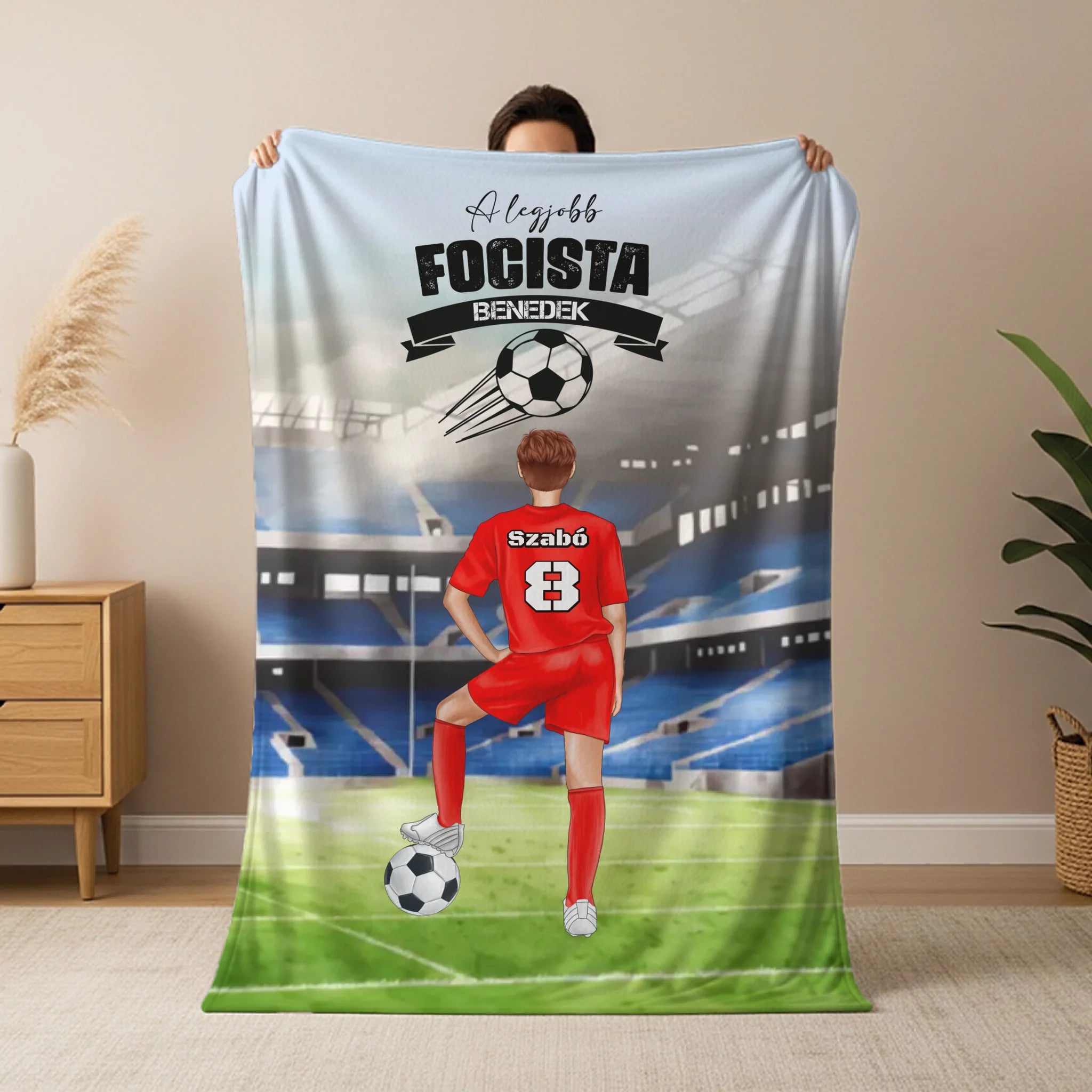 A legjobb focista - egyedi neves focis plüss pléd fiúknak